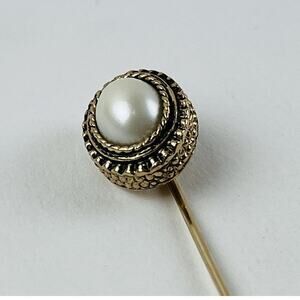 Vintage Sarah Coventry Stick Pin Faux Pearl Oval Goldtone 3" Hatpin Brooch Hat